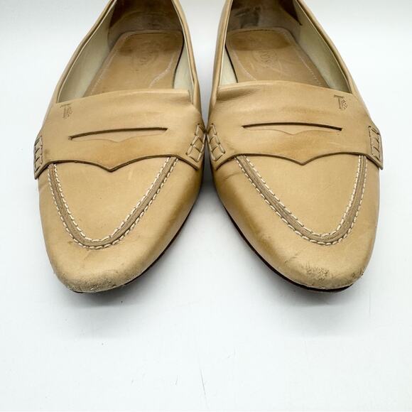 Tod's Point Toe Leather Penny Loafers Cream/Tan Size 39 Officecore Y2K‎ Preppy - Picture 6 of 16